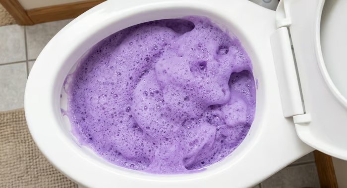 A toilet bowl filled with dense expanding cleaning foam